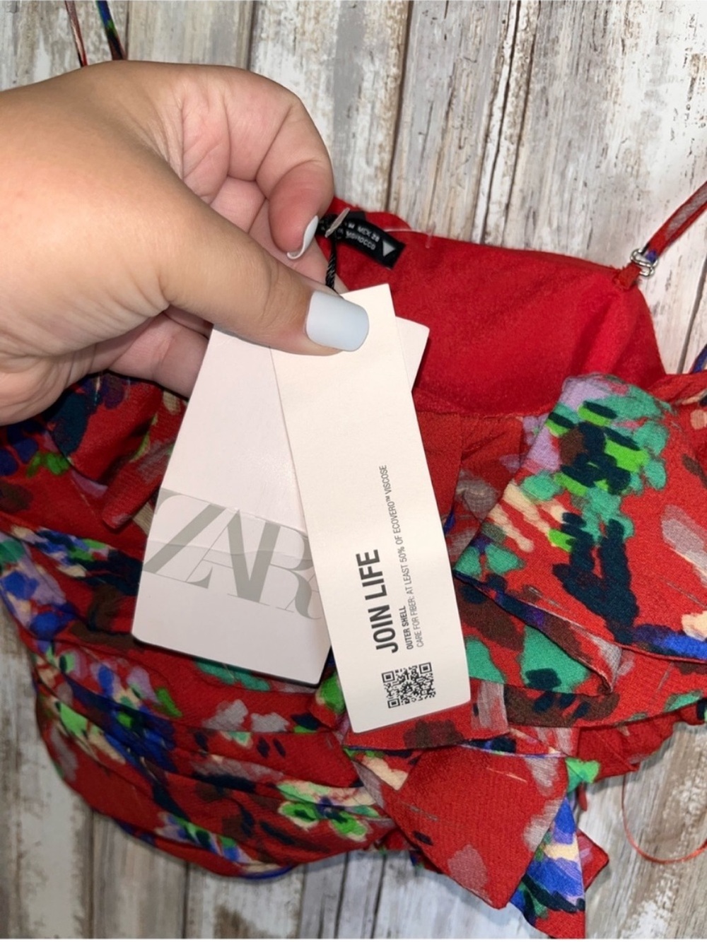 Zara Red Floral Ruffle Bustier Corset Crop Top NWT Medium Romantic Boho - Picture 4 of 7